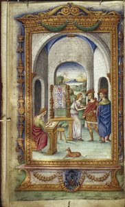 Penelope schreibt, Telemachus und Laertes Illustration für Die Heroides von Ovid, 1485-1499 von Cristoforo Majorana