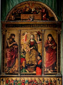 Triptychon der mystischen Hochzeit der Heiligen Katharina, umgeben von den Heiligen Johannes dem Täufer und Johannes dem Evangelisten