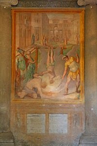 Martyrium eines Heiligen: lebendig kopfüber verbrannt
