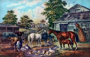 Amerikanischer Bauernhof am Morgen, 1857 von Currier and Ives