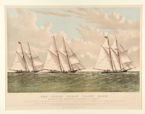 Das große Ozean-Yachtrennen zwischen der Henrietta, Fleetwing und Vesta von Currier and Ives