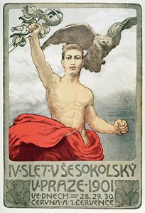 Plakat zur Werbung für die 4. Versammlung der Sokols in Prag 1901