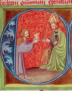 Der Autor bietet sein Buch Karl IV. (1316-78) von Böhmen an, aus Opus Ruralium Commodorum von Pietro de Crescenzi (1230-1321) von Czech School