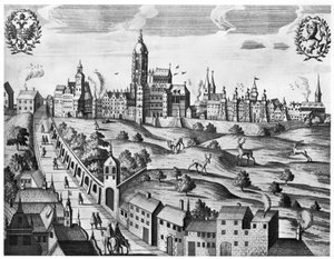 Ansicht von Prag mit dem Kaiserpalast und dem Theologischen Kolleg, ca. 1618