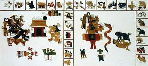 Hieroglyphisches Manuskript, das den Gott Chuacohuati darstellt