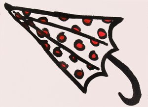 Roter gepunkteter Regenschirm