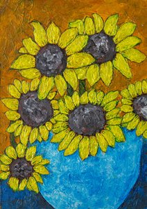 Sonnenblumen in Blauer Vase von Dale Hefer & Family