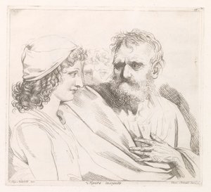 Junger Mann und ein alter Mann mit stechenden Augen, Figura incognita (Titel auf dem Objekt)