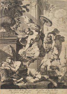 Allegorie mit Fortuna und einem schlafenden Künstler in antikem Kostüm