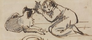 Ein Kind spielt mit einem Hund von Daniel Maclise