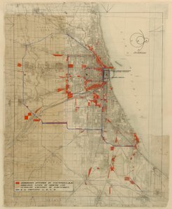 Plan von Chicago, Chicago, Illinois, Eisenbahnschaltkreise-Diagramm, 1909 von Daniel Burnham
