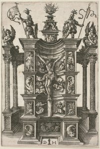 Der gekreuzigte Christus in einer dekorierten Nische