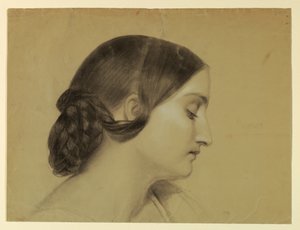 Zeichnung, Profil einer Frau mit geflochtenem Knoten, ca. 1845 von Daniel Huntington