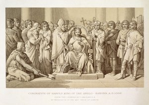 Krönung von Harold, König der Angelsachsen, graviert von W. Ridgeway von Daniel Maclise