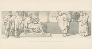 Hugues Maigrot, ein Mönch, hat Audienz bei König Harold, um Bedingungen von Herzog Wilhelm vorzuschlagen