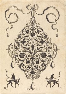 Großes Anhänger, aufrechtes Oval mit Blumenschmuck