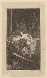 Bunkel trägt Miss Melmoth aus der überschwemmten Kajüte ans Deck, Blatt 2 aus "Leben Bemerkungen und Meinungen Johann Bunkels" von Daniel Nikolaus Chodowiecki