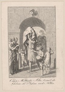 Cimon, Sohn des Miltiades, bringt die Gebeine des Theseus nach Athen, Blatt 6 zu Beckers "Theseus" von Daniel Nikolaus Chodowiecki