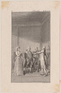Clarisse, ihr Onkel Anton, ihr Bruder Jacob und Solmes in einer Unterhaltung von Daniel Nikolaus Chodowiecki