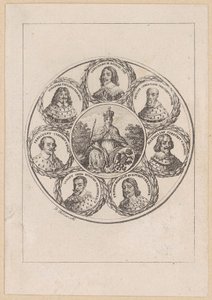 Germania mit den Porträts des Kaisers Ferdinand III. und sechs Kurfürsten aus der Zeit des 30-jährigen Krieges von Daniel Nikolaus Chodowiecki