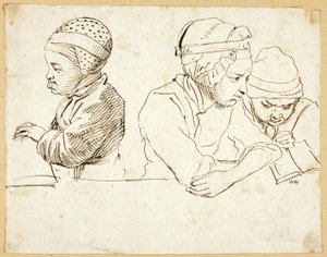 Drei Kinder (recto); Skizzen von Kopf, Augen, Lippen und Blumen (verso) von Daniel Nikolaus Chodowiecki