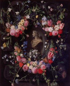 Blumengirlande um eine Marmorbüste von Erzherzog Leopold Wilhelm, ca. 1647