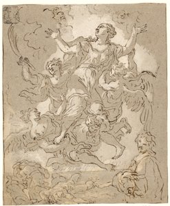 St. Rosalia in Herrlichkeit mit sterbenden und laufenden Figuren und einem männlichen Halbporträt darunter von Daniel Seiter