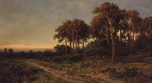 Landschaft mit zwei Figuren bei Sonnenuntergang