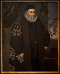 Wilhelm von Oranien (1533-1584). Wilhelm von Nassau, Prinz von Oranien, bekannt als Wilhelm der Schweigsame, Gründer von Oranien-Nassau, dargestellt vor der Stadt Delft (Niederlande) von Daniël van den Queborn