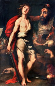 David, Sieger über den Riesen Goliath, hält dessen Kopf in der Hand von Daniele Crespi (1598-1630) 1623 Palazzo Borromeo, Isola Bella, Stresa Italien von Daniele Crespi