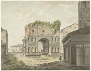 Der Bogen des Janus quadrifons und ein Teil der S. Giorgio in Velabro in Rom