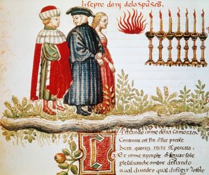 Virgil, Dante und Matelda, Fegefeuer, Canto XXIX, illuminierte Seite aus der Göttlichen Komödie, von Dante Alighieri (1265-1321) von Dante Alighieri