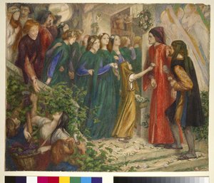 Beatrice trifft Dante auf einem Hochzeitsfest und verweigert ihm ihren Gruß, 1860er Jahre von Dante Gabriel Charles Rossetti