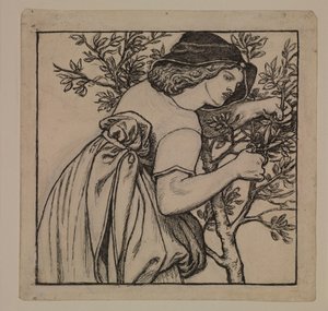 König Renés Flitterwochen - Gartenarbeit - Entwurf für ein bemaltes Paneel für das Kabinett von Dante Gabriel Rossetti