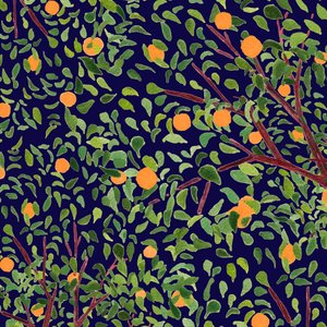 Üppiger Orangengarten Blau von Danushka Abeygoda