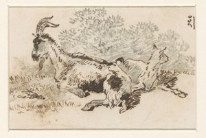 Ziege und Junges in einer Landschaft