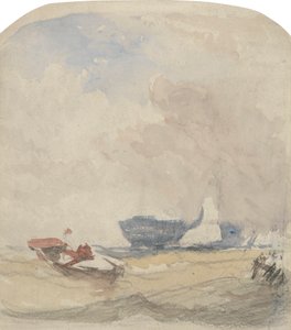 Seestudie mit Hulk, Segelboot und Ruderboot von David Cox