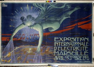 Poster „Internationale Elektrizitätsausstellung, Marseille, April-Oktober 1908“ (Poster) von David Dellepiane