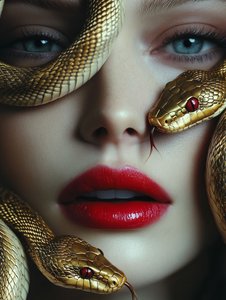Goldene Schlangen rote Lippen