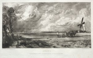 Verschiedene Landschaftsmotive, charakteristisch für englische Szenerien aus Bildern von John Constable, R.A.: Frühling. Eine Mühle auf einem Gemeindeland. Hagelschauer. East Bergholt, Suffolk