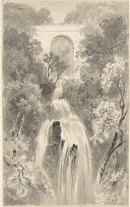 Ansicht eines Wasserfalls (recto); Landschaftsstudie (verso) von David Octavius Hill