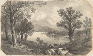 Ansicht eines Sees oder Flusses mit einem Segelboot von David Octavius Hill
