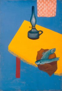 Stilleben mit Lampe und Heringen