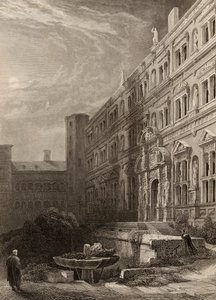 Der große Hof von Heidelberg, graviert von H. Winkles, Illustration aus 