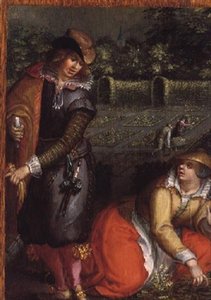 Ein eleganter Herr und eine Frau im Garten von David Vinckboons