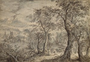 Bewaldete Landschaft mit der Versuchung Christi