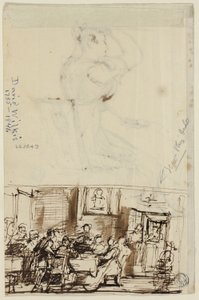 Menschen an einem Tisch (recto), und Studie für Cottage Toilette (verso)