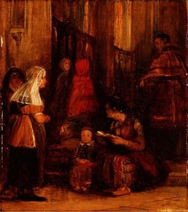 Sieben Figuren in einer Kirche von David Wilkie