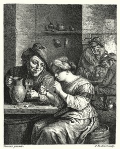 Die rauchende Frau (Gravur) von David the Younger (after) Teniers