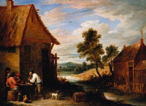Eine Flusslandschaft mit Bauern vor einer Taverne von David Teniers the Younger